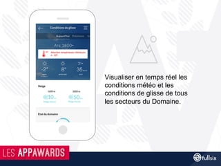 Visualiser en temps réel les
conditions météo et les
conditions de glisse de tous
les secteurs du Domaine.
 