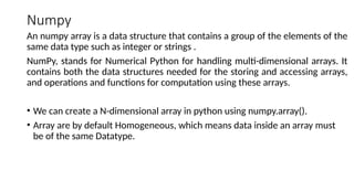 Session 6 Chracteristics of Numpy & Pandas | PPTX