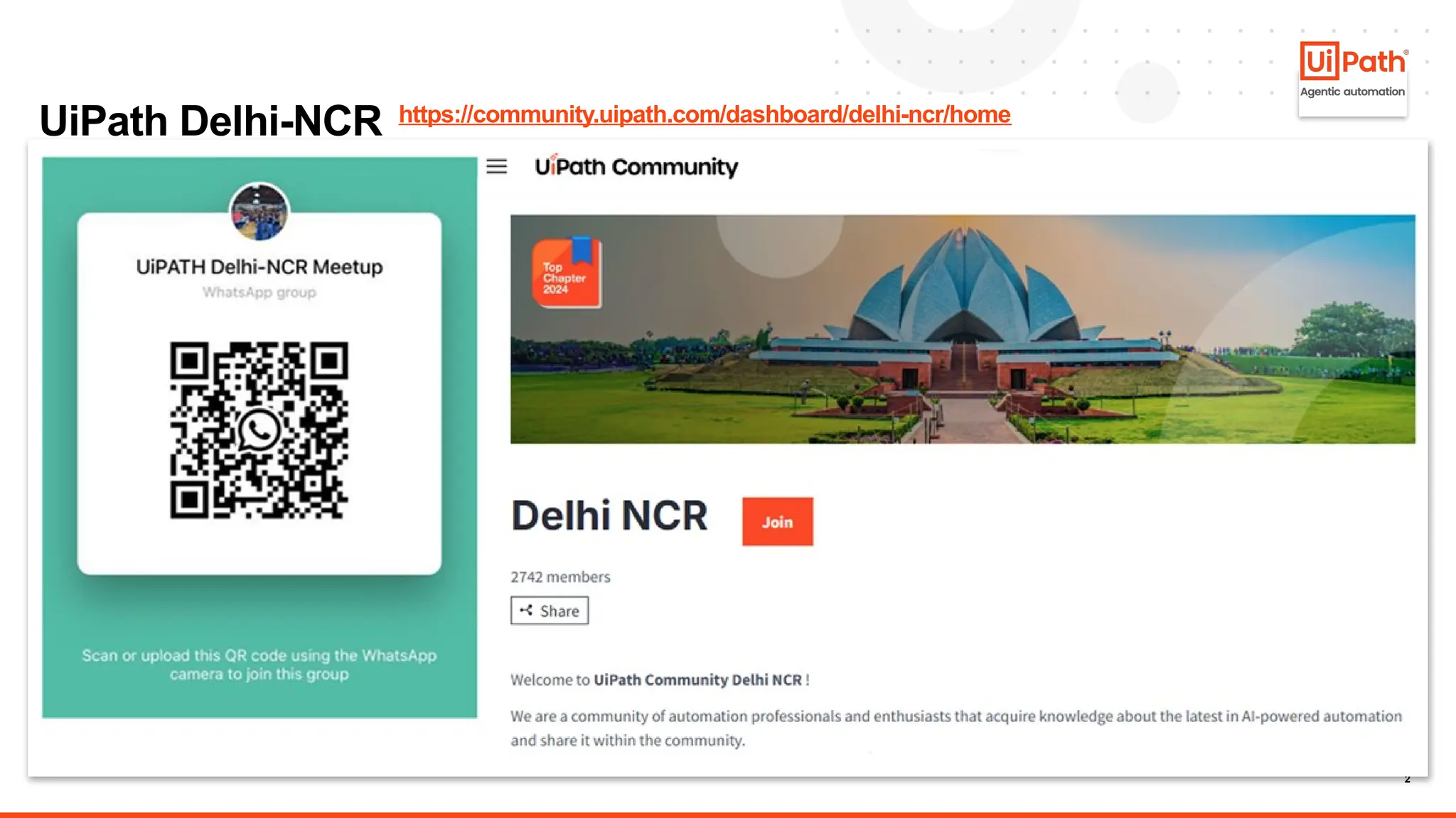 2
UiPath Delhi-NCR https://community.uipath.com/dashboard/delhi-ncr/home
 