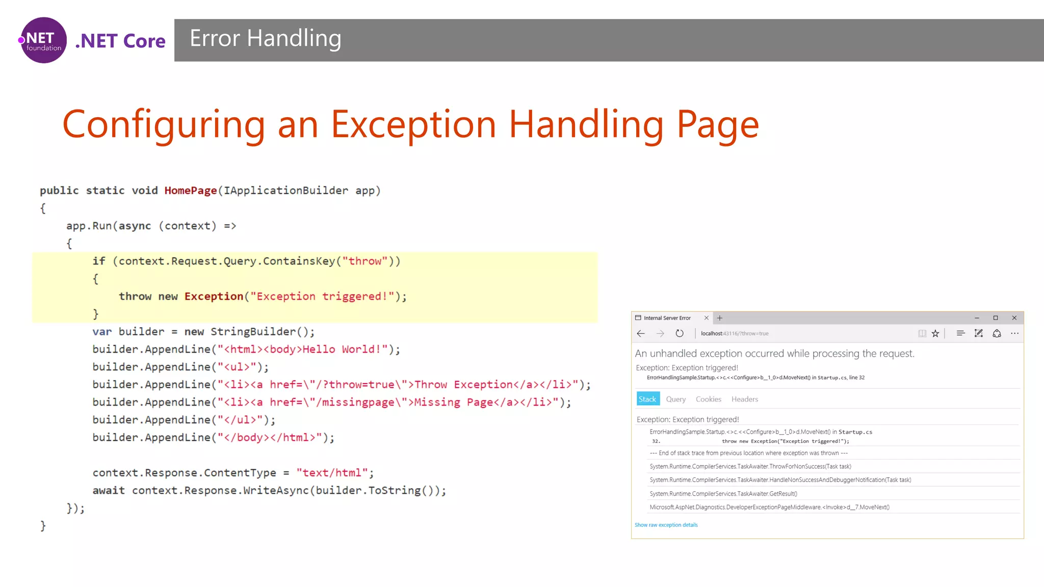 .NET Core Configuring an Exception Handling Page Error Handling 