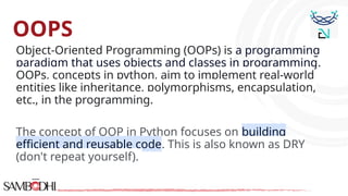 Python programming Concepts (Functions, classes and Oops concept | PPT