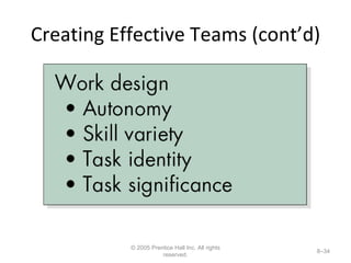 Creating Effective Teams (cont’d) © 2005 Prentice Hall Inc. All rights reserved. 8– 