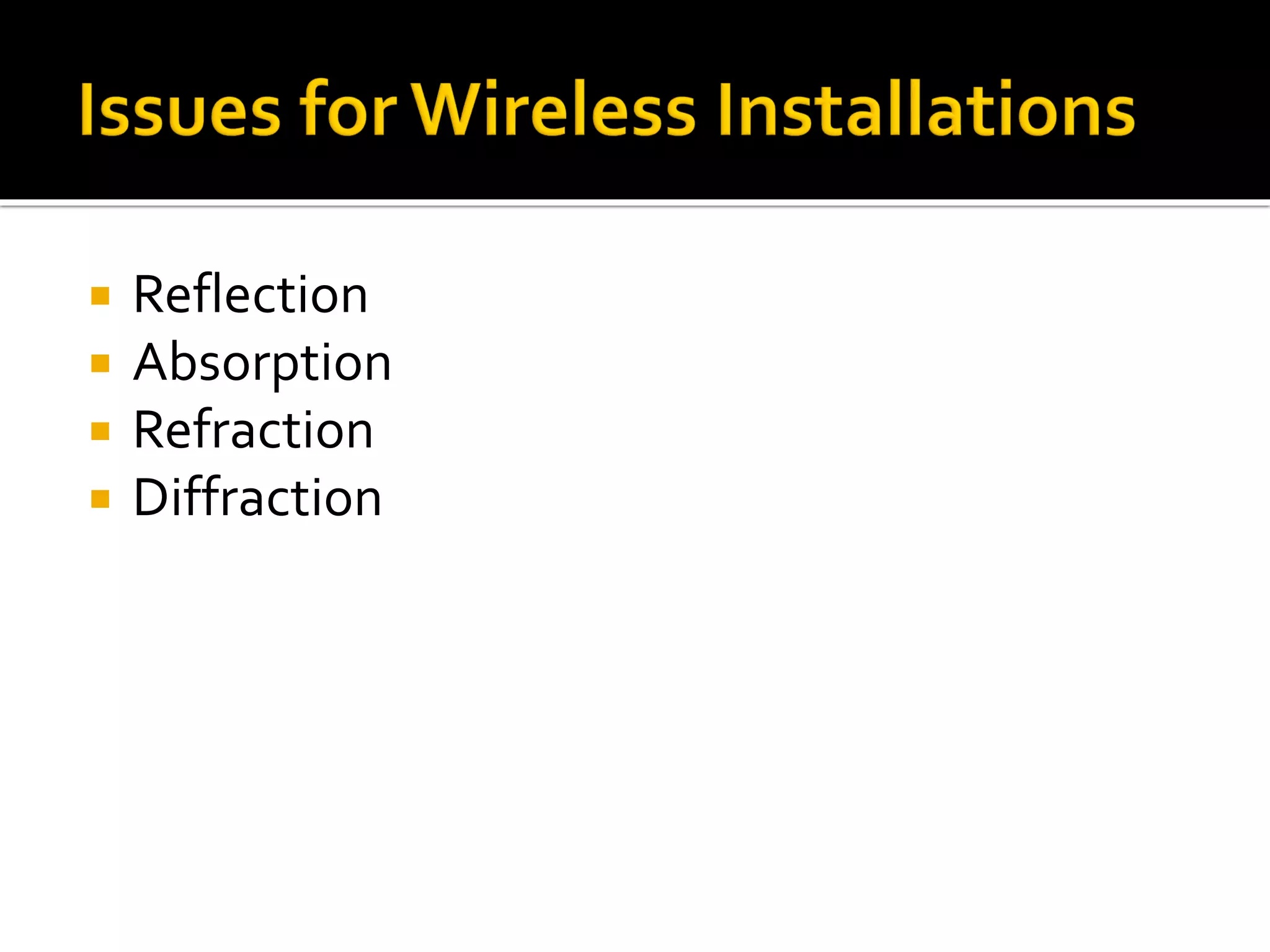 Reflection
 Absorption
 Refraction
 Diffraction
 