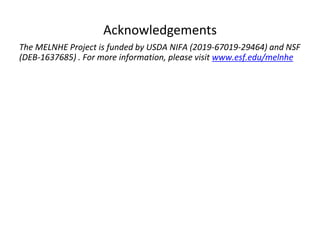 Acknowledgements
The MELNHE Project is funded by USDA NIFA (2019-67019-29464) and NSF
(DEB-1637685) . For more information...