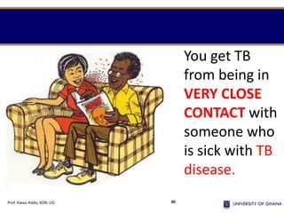 You get TB
from being in
VERY CLOSE
CONTACT with
someone who
is sick with TB
disease.
Prof. Kwasi Addo, SON, UG 30
 