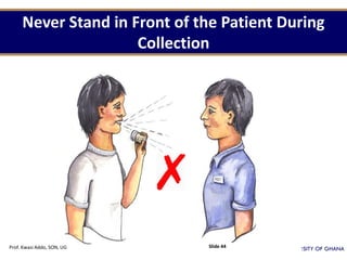 Never Stand in Front of the Patient During
Collection
Prof. Kwasi Addo, SON, UG Slide 44
 