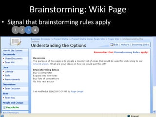 Brainstorming: Wiki PageSignal that brainstorming rules apply1234