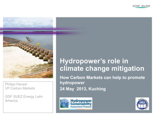 Mr Philipp Hauser
GDF Suez Latin America
Hydropower’s role in climate change mitigation
Presented at the
IHA 2013 World Congress
 