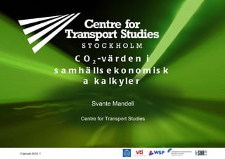 CO 2 -värden i samhällsekonomiska kalkyler Svante Mandell Centre for Transport Studies 
