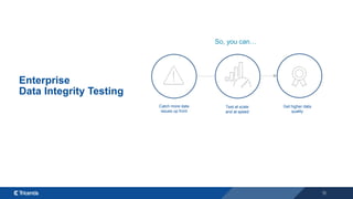 18
Catch more data
issues up front
Get higher data
quality
Test at scale
and at speed
So, you can…
Enterprise
Data Integrity Testing
 