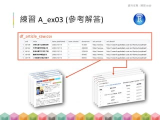 練習 A_ex03 (參考解答)
資料收集 - 練習 A-03
df_article_raw.csv
35
 