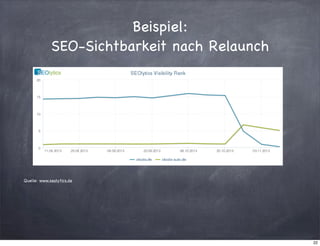 Beispiel:
SEO-Sichtbarkeit nach Relaunch

Quelle: www.seolytics.de

22

 