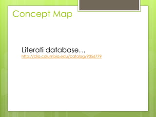 Concept Map
Literati database…
http://clio.columbia.edu/catalog/9356779
 