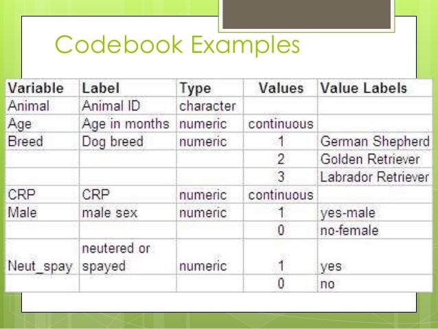 sample codebook sample codebook
