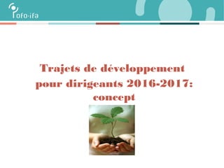 OFOIFA IN VERANDERING!
VERHUIS SUBTITLE OF THE PRESENTATIONTrajets de développement
pour dirigeants 2016-2017:
concept
 