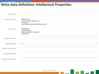 Meta data definition: Intellectual Properties
Firenze, 14 Nov 2016
 