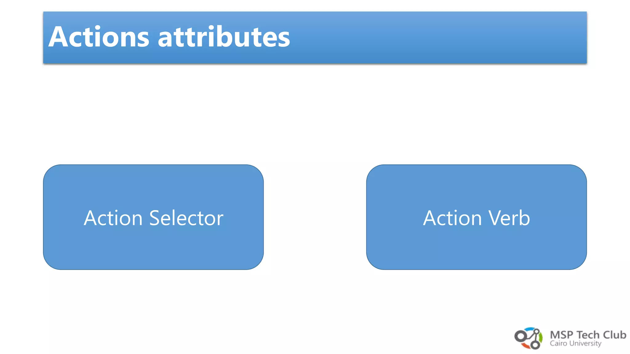 Actions attributes Action VerbAction Selector 