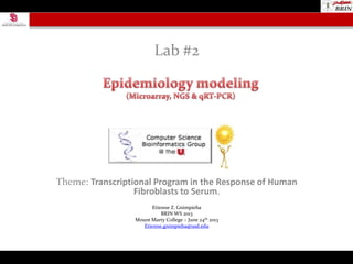Theme: Transcriptional Program in the Response of Human
Fibroblasts to Serum.
Lab #2
Etienne Z. Gnimpieba
BRIN WS 2013
Mount Marty College – June 24th 2013
Etienne.gnimpieba@usd.edu
 