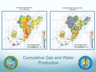Cumulative Gas Production
from 1980-2009
Cumulative Water Production from
1980-2009
Cumulative Gas and Water
Production
 