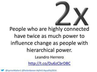 @LynneMaher1 @helenbevan #qfm5 #quality2016
People who are highly connected
have twice as much power to
influence change a...