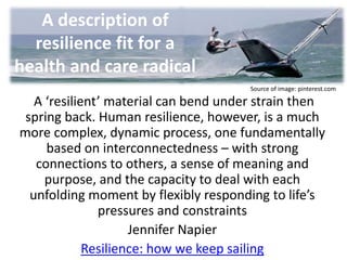 A ‘resilient’ material can bend under strain then
spring back. Human resilience, however, is a much
more complex, dynamic ...