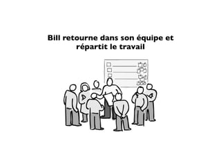 Bill retourne dans son équipe et
        répartit le travail
 