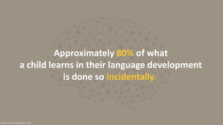 Reference: Gillis & Schaerlaekens, 2000
Approximately 80% of what
a child learns in their language development
is done so incidentally.
 
