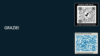 GRAZIE!
LinkedIn.com/in/geniodelmale
Connect with me on LinkedIn
LinkedIn.com/in/daniela-tomoiaga
Connect with me on
LinkedIn
 