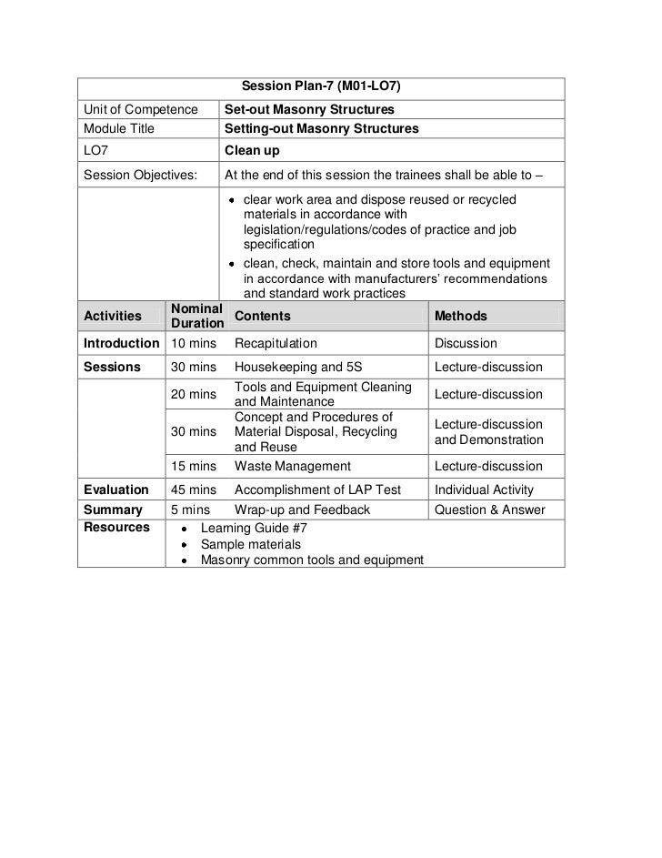 Session plan
