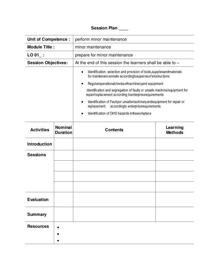 Session plan