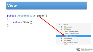 View
public ActionResult Index()
{
return View();
}
 