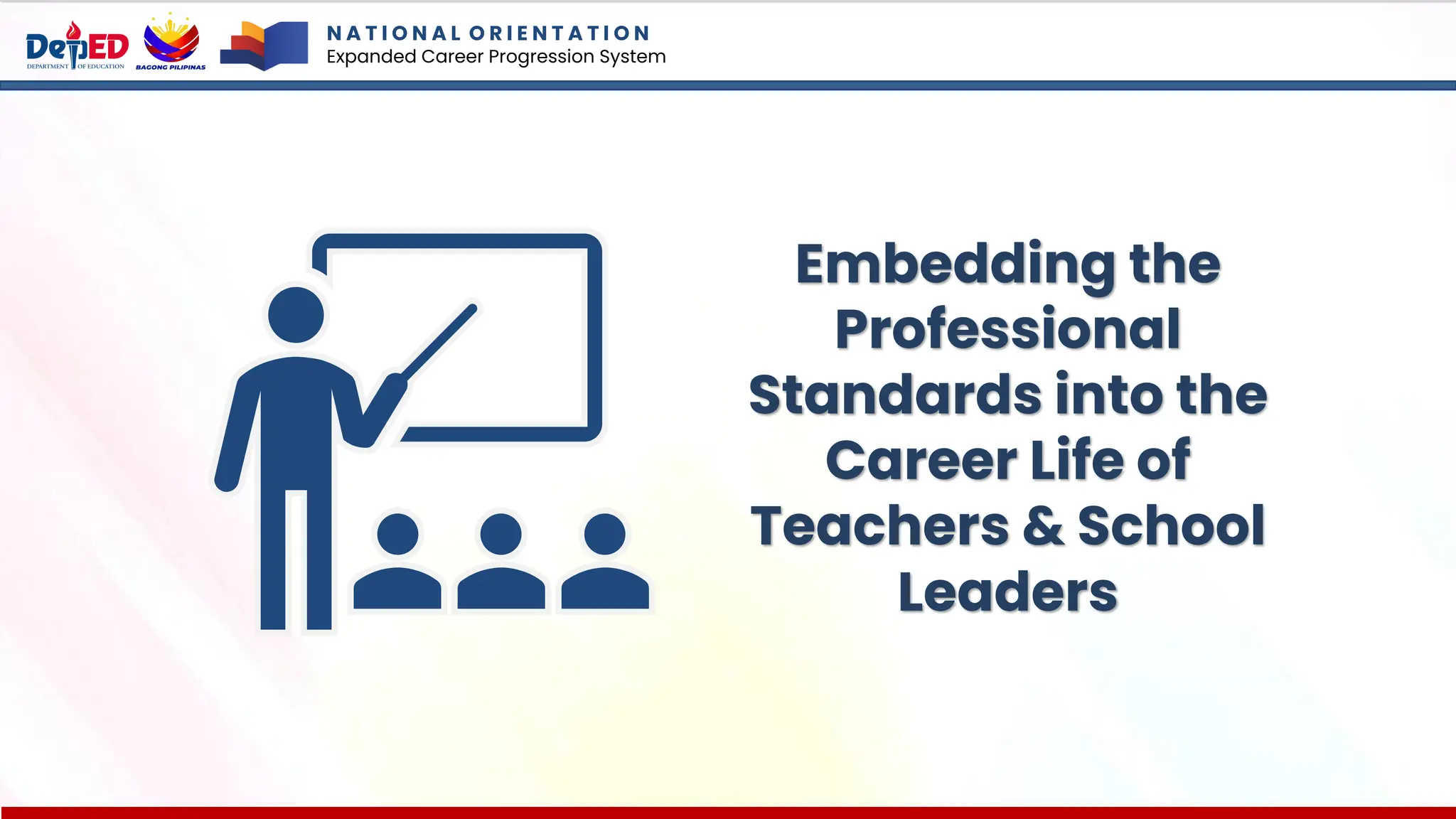 Embedding the
Professional
Standards into the
Career Life of
Teachers & School
Leaders
N A T I O N A L O R I E N T A T I O N
Expanded Career Progression System
 