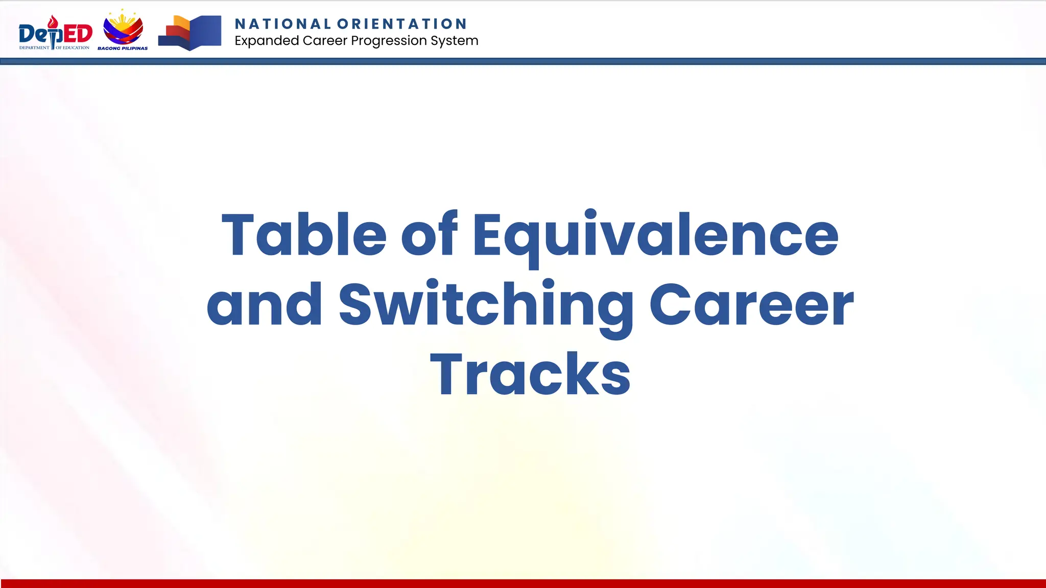 N A T I O N A L O R I E N T A T I O N
Expanded Career Progression System
Table of Equivalence
and Switching Career
Tracks
 