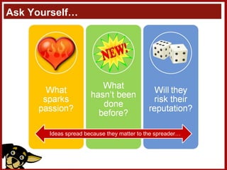 Ask Yourself… Ideas spread because they matter to the spreader… 