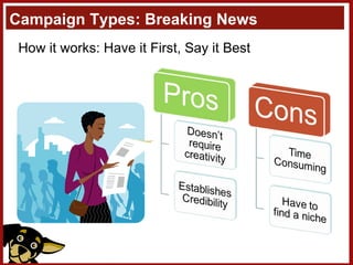 Campaign Types: Breaking News How it works: Have it First, Say it Best 