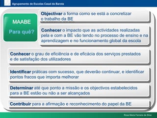 os serviços que a BE presta à escola/Agrupamento 