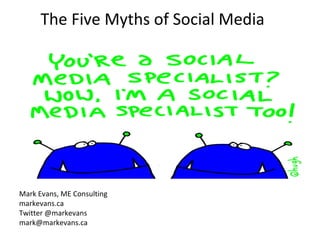 The Five Myths of Social Media Mark Evans, ME Consulting markevans.ca Twitter @markevans [email_address] 