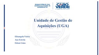 Unidade de Gestão de
Aquisições (UGA)
Elisangela Vieira
Ana Estrela
Edson Lima
 
