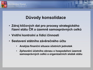 Důvody konsolidaceZdroj klíčových dat pro procesy strategického řízení státu ČR a územně samosprávných celků