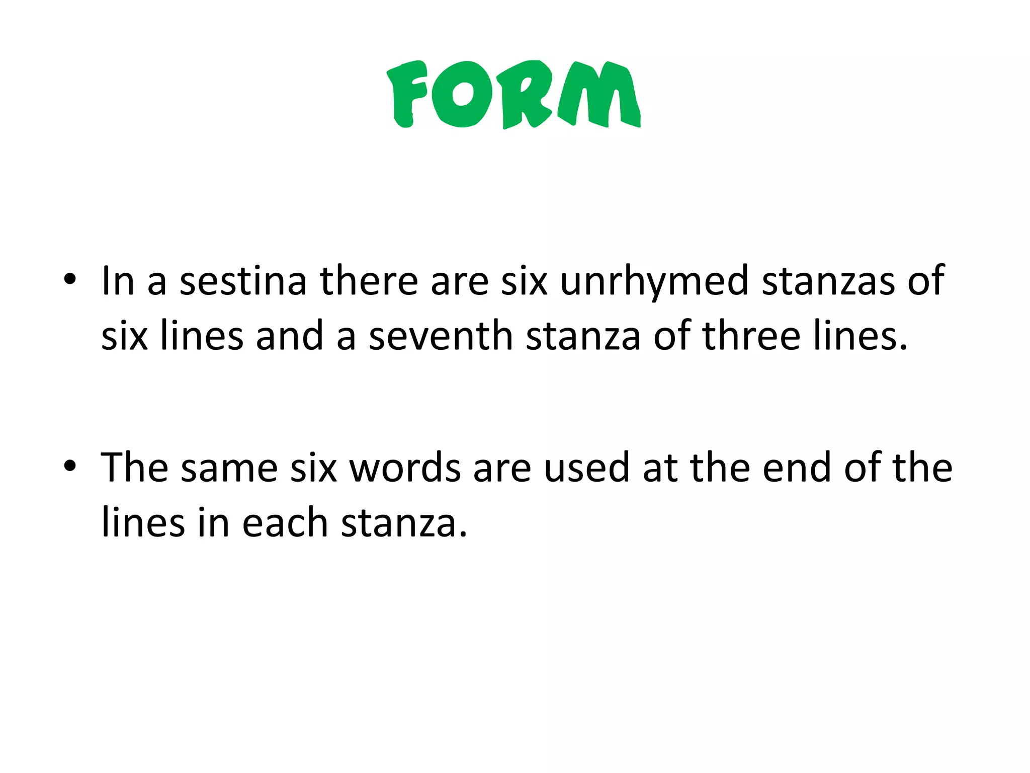 Sestina by Elizabeth Bishop | PPTX