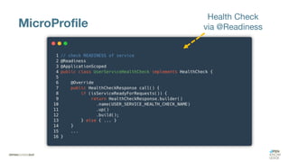 MicroProfile
Health Check
via @Readiness
 