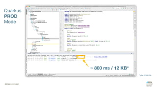 * plus 16 MB /lib
~ 800 ms / 12 KB*
Quarkus
PROD
Mode
 