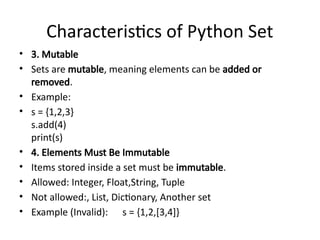 Set of python programming list,set, tuppple | PPTX