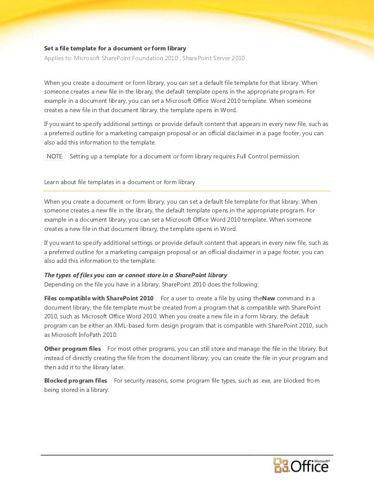 set a file template for a document or form library epc sharepoint foundation 2010 templates