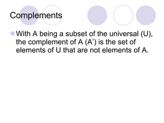 Subset Union Complement Null Set Definitions Discreet_Set Theory | PPT