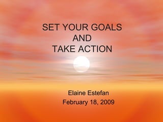SET YOUR GOALS AND TAKE ACTION Elaine Estefan February 18, 2009 