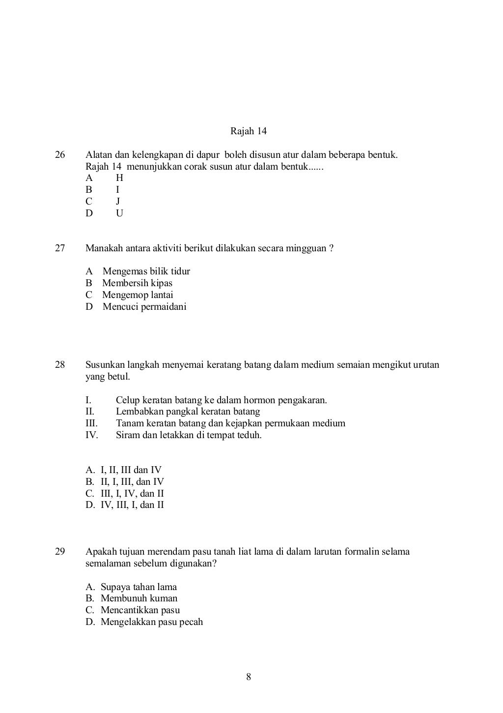 Set 1 soalan kemahiran hidup PK