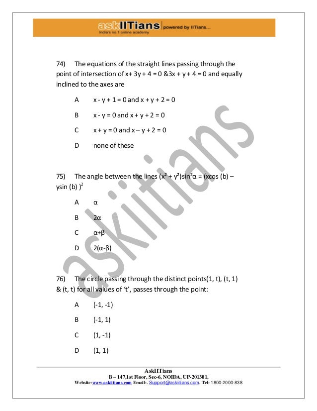 Iit Jee Main Sample Papers Set1 Questions Iit Jee Main Sample Papers Set1 Questions