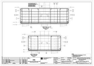 ~ --- ~
FOR PIER$TARTER$ BARAND BOTTOM
@ 9CHO cM: "THANH llAU ct!A1RU VI. Ill('(
"TRANSVERSE REINFORCEMENT SEE DWG. NO
iC0r Tl1EP PHI/ONG NGANG Xl!!M !Wlv! SO
PIC-TE...._,RR-wvu..J04-1822CH! TO
-- I
PIC-TEC-GRR-WVO..J04-18224-B
PIC-TEC-GRR-WVO..J04-1823CH!TO
ePIC-TEC-GRR-WVO..J04-18234-a TO
~ 009
i 009 ~
II I I I I I I I I I I I ~
VHHY w ~ b I I I I I v I I I I I I I I I
r-- . . ';
~
--,, - - - - - -' - - - . - - ' - . 1__.-
'I'
"'
,. ;
'
0
r---
' ~ v
D005 005
!'--. 1__.-
r--- I  I I  I I I / / I I 1_..-
r-- 1__.-
t 19----  I  I I Ir--- I I --- --- I I / 1__.-~s [ ]
t'--._ ~ fo§ 1_,,-
[
r--  I   I I / I I I I 1__.-
~s ]8---~>+ >+~
"--- I _,,.
r---     I I I / / I I v
I I
I I   
 !'--. ,# ~ 1__.-
- @) ......... ::: : : : :~: : : :  "
,
-----
T_ -' ....:".  . . . . . . . . . . . . . . . . . . . . . . _ .
I I I I / ! I I / V I I 11 11 1 111 1 111 11 I I I I I I I I I I I I I I I I I I I I I I I I I I I I I II I
.________.@ " " "'
JUlujlil[l[ llUl lilllit [ ~llJlillliL
9 SECTION A-A 9
-- MAT CATA-A
.________.
•SCALE : 1125
tY 16 :1125
I
~9  ---9
~s
I I I I I I I f-1r/ '/ ,/ .;
I I I I I I I II /' /~ /~ I
-----
/ 7 7 7 7 7 7 7 ./ ./ ./ ./ ./ ./ ./ ./ ./ ./ ./ ./ ./ ./ I /
----
Os -----
-,, ,,
so~ ~
v
-----
v
r--- I  I I I I v
!'--. 1__.-
[ ]8- r--- I  I
--- --- I I I v ~s [ ]
t'--._ ·fo7) (oD7) 1__.-
!'--. I  I I I I v
[8 8 ]r--- v
r--- I  I I I I 1__.-
r--- ~ I 
'
v
9 ~
!' ,. ! ,. ,. !' ,. ,. ,. ,. !' ,. ,.
r I 1 r r r ' r I r r ;; r rrrrrrrrrr r !' I
I I I I 7 777 7 7 7 - j I I / I l l / I l l ! I I / I l l I I I I J ! I I I
s I I I I I I I II I ! ! l Il l VI I ~ I 1 l ! l / l ! l / 1 11 / / ! I l l / IJ ' I/ I I A I/ VI IYI I I I
~ Jill WITIIBL UIJL wrn1
'
011 002
SECTION B-8
- NOTES:
GHICHU:
MAT CAT B-B
1. REINFORCEMENTYIELD STRENGTH: FY=420 MPA.
1. Cl/ONG El() CHAY COA COT THi;P fu=.420 Mpa.
SCALE: 1125 2. CONCRETE COVER: C=75 MM.
!YI• :1125 2. Ld P ei; TONG BAovi; c=75 mm
Q.IENT:
•PROJECT IMPLEMENTATION CONSULTANT FILE NAA1ElTtNe,1,1/£: SCALETYLJ;: STAlUS TfNH~G : PROJECT CVAN: HANOIPILOTLIGHT METRO LINE Sedian Nhon •HantiRailway S1atial
I!! CHOflAu T1: T1 VAN THl,IC HleN DI,/ AN Teclmical Design
~
PIC-TEC-GRlt-Wv'OJD4-11141-B_»..DWG - TllY£NflOONG sAT00llilTHIfll~M TP HANQI Batn N~n · Ga Hi NOi
SYSTRAS.A
u 3" 21/11Y11 Upda111d A.K ll.Miwrto . Jalng
HRB
DESIGNED BYTH1£TK£: FORMAT KHO BAN VE: DAlENGAY: Tm.E~Ne,l,IVE : NHUE RIVER CROSSING
2A 3004'11 2nd aubml11lon at'lechnlcal dMlgn A.K n. Mowrto ... Arnaud
A. K A1 19/02110 VU'QT SONG NHUI;:
w .!:
F % 1C ~8110 Upda111d A.K n. Mowrto ... Arnaud CHECKED BYSlll.T: PILE CAPS - P152-P153- REINF-SECTIONS!I $i
18 2Ml&'IO UPDATED A.K ll. Miwrto ... Arnaud HANOI METROPOLITAN RAIL TRANSPORT PROJECT BOARD
Thil <Rwi'ID mUll:notbe eithlrlOlrled,<q>ied«otl'lll'Wile NP'Odiacl
!;l 8
BAN DI/AN llWNG sA.ra0 THI HA NQI
G. Maur1s ln wtdeah P11rtorul8dfor•nr prupmewllhoul:.. prlor'Mltsl
MO CQC- P152.f'153 • C0TTHIOP ·MAT cAT
u 1A 111m/10 Flr"111a» A.K ll. Mowrto P. Arnoud
parmlllllonot HRB.
REVISION DATE DESCRIPTION IHIHl!BI' CllllClllBI' l>&IHlllill
PROJECTDIRECTORGIAMaocDI/AN: CHIEF ~IGNERCll) NHleMlll1£rK£: ......My_..,.,._......."11 ..... ""'"""-'""'iHn'-Y DRAl'l1NGNO. BAN VESO:
I3AB SLrAOOI Nal.Y NQI DUNGWAfJOI HIM! IOI.! otl1t11;M1111!rl! Alain B~cheraau P. Amaud .... ~ ... - ......... ~t~YGnb6ncOoHRB.
PIC-TEC-GRR-WVO-J04-18141-B
 