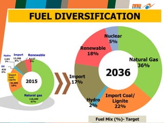 9
Natural Gas
36%
Import Coal/
Lignite
22%
Hydro
2%
Import
17%
Renewable
18%
Nuclear
5%
2036
FUEL DIVERSIFICATION
Fuel Mix (%)- Target
 